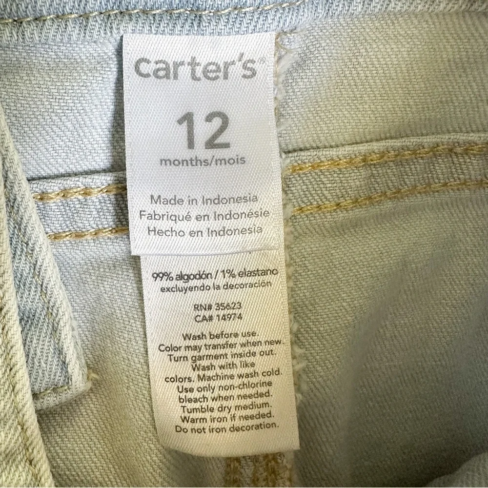 Carter’s Blue floral Embroidered Lightwash Denim overalls 12M